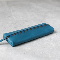 Turquoise color classy Leather Pencil Case/Pen Pouch 2枚目の画像