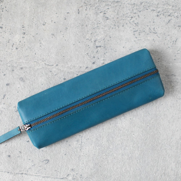 Turquoise color classy Leather Pencil Case/Pen Pouch 4枚目の画像