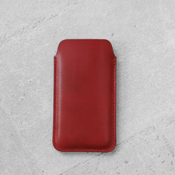 Red iPhone natural genuine leather sleeve pouch 1枚目の画像