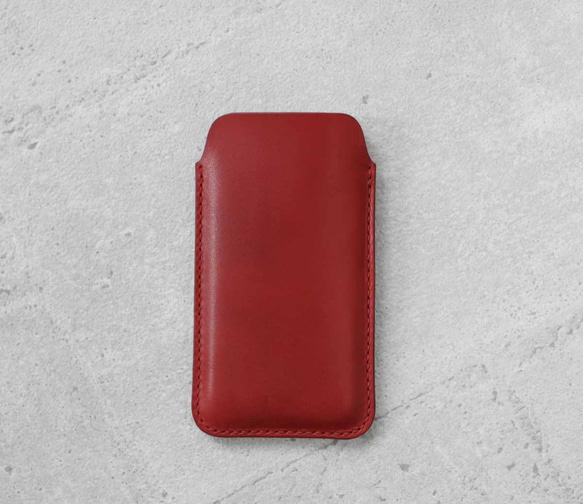 Red iPhone natural genuine leather sleeve pouch 1枚目の画像