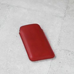 Red iPhone natural genuine leather sleeve pouch 3枚目の画像