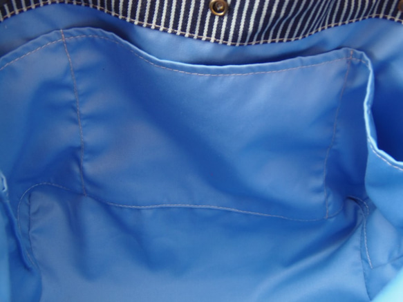 デニム×8号帆布×さをり織り コンビネーショントートバッグ 4枚目の画像