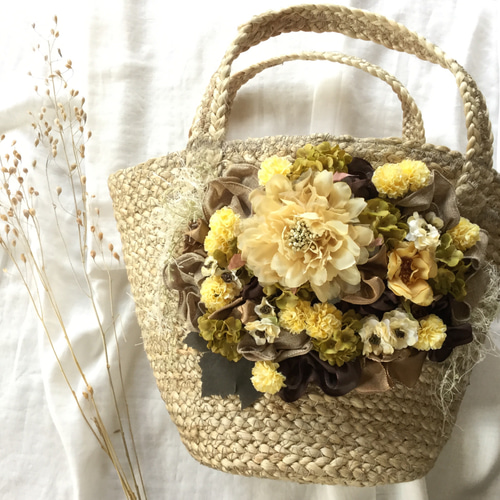 yellowフラワーカゴバッグ大 かごバッグ Le.ventvert 通販｜Creema  