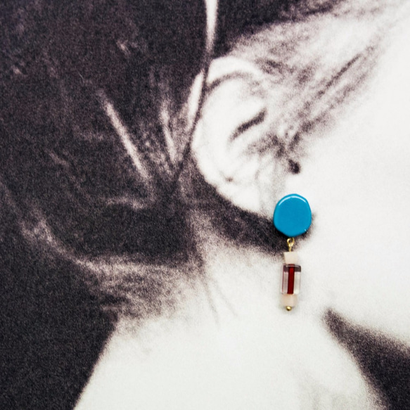 藍紅積木耳環 第2張的照片