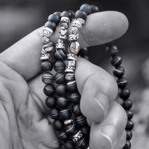 ブラックファラオ天然鉱石3チェーンスターリングシルバー