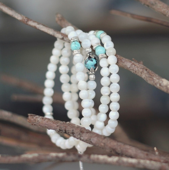 天然石と貝のビーズブレスレット天珠で作りました。 Dzi Bead 天珠 | KOJI ARAKI Art Works