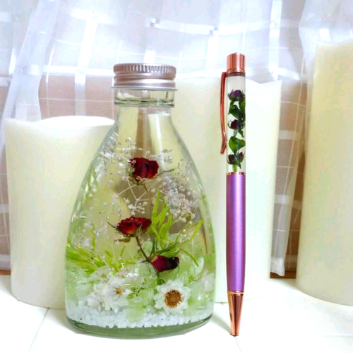 送料無料 世界一小さいバラのハーバリウムボールペンとハーバリウム  