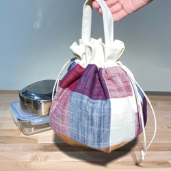 タオルバッグ（大チェック柄-赤、青、紫）ビームトートバッグ※受注生産 6枚目の画像