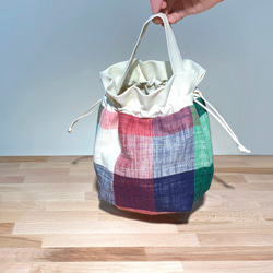 タオルバッグ（大チェック柄-赤、青、緑）ビームトートバッグ※受注生産 2枚目の画像