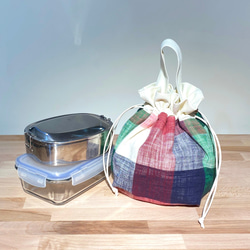 タオルバッグ（大チェック柄-赤、青、緑）ビームトートバッグ※受注生産 3枚目の画像