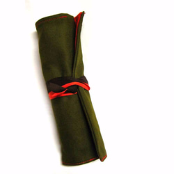 WaWu 筆捲, 捲軸式筆袋, 工具袋, 餐具袋 (軍綠帆布) 第4張的照片