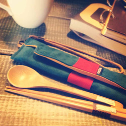 筆袋, 筷套 (藍綠絨布) (附繩) (附餐具) 接單生產* 第5張的照片