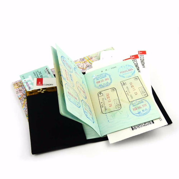 WaWu 護照套 (黑)｜トラベル 旅行用 布製パスポートカバー 航空券収納 第3張的照片