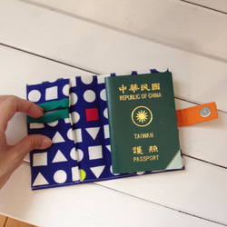 WaWu 護照套 (日布幾何藍)｜トラベル 旅行用 布製パスポートカバー 航空券収納 第7張的照片