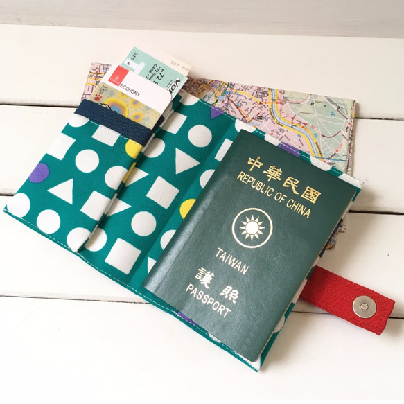 WaWu 護照套 (日布幾何綠)｜トラベル 旅行用 布製パスポートカバー 航空券収納 第3張的照片