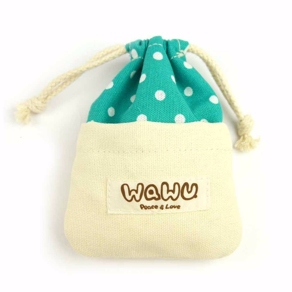WaWu 小束口袋/小物包 (湖水綠點) 印章袋, 隨身電源收納袋, 禮物袋, 糖果袋 第1張的照片