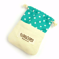 WaWu 小束口袋/小物包 (湖水綠點) 印章袋, 隨身電源收納袋, 禮物袋, 糖果袋 第3張的照片