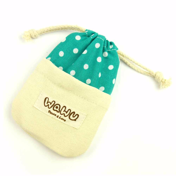 WaWu 小束口袋/小物包 (湖水綠點) 印章袋, 隨身電源收納袋, 禮物袋, 糖果袋 第4張的照片