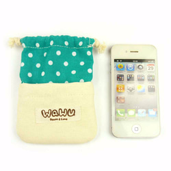 WaWu 小束口袋/小物包 (湖水綠點) 印章袋, 隨身電源收納袋, 禮物袋, 糖果袋 第7張的照片