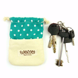 WaWu 小束口袋/小物包 (湖水綠點) 印章袋, 隨身電源收納袋, 禮物袋, 糖果袋 第9張的照片