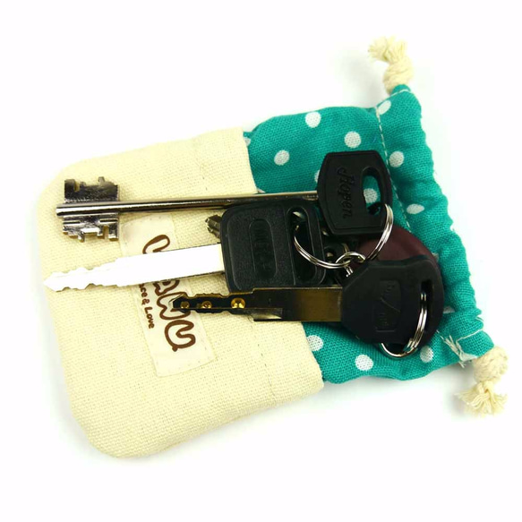WaWu 小束口袋/小物包 (湖水綠點) 印章袋, 隨身電源收納袋, 禮物袋, 糖果袋 第10張的照片