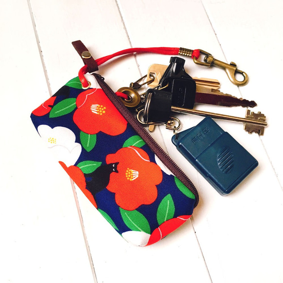 拉鍊鑰匙包 (朵朵貓 - 琉璃紺色) 日本布 接單生產* 第1張的照片