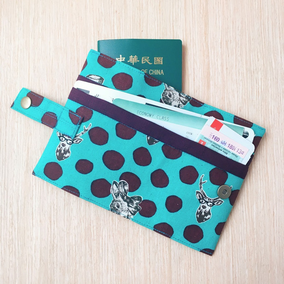 護照套+扣帶 (兔與鹿湖水綠深紫點) 接單生產* 第10張的照片