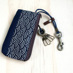 拉鍊鑰匙包 (青海波-藍) 日本布 接單生產* 第2張的照片