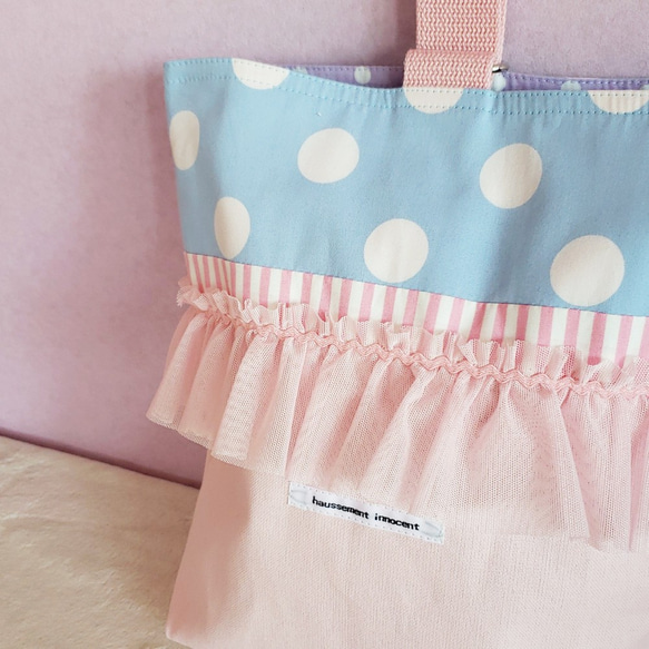 淡藍色和粉色荷葉邊帆布鞋盒 尺寸可變 第2張的照片