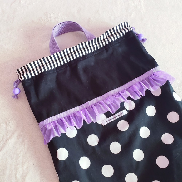 紫色褶邊和單色設計的時尚健身服包[尺寸可調] 第3張的照片