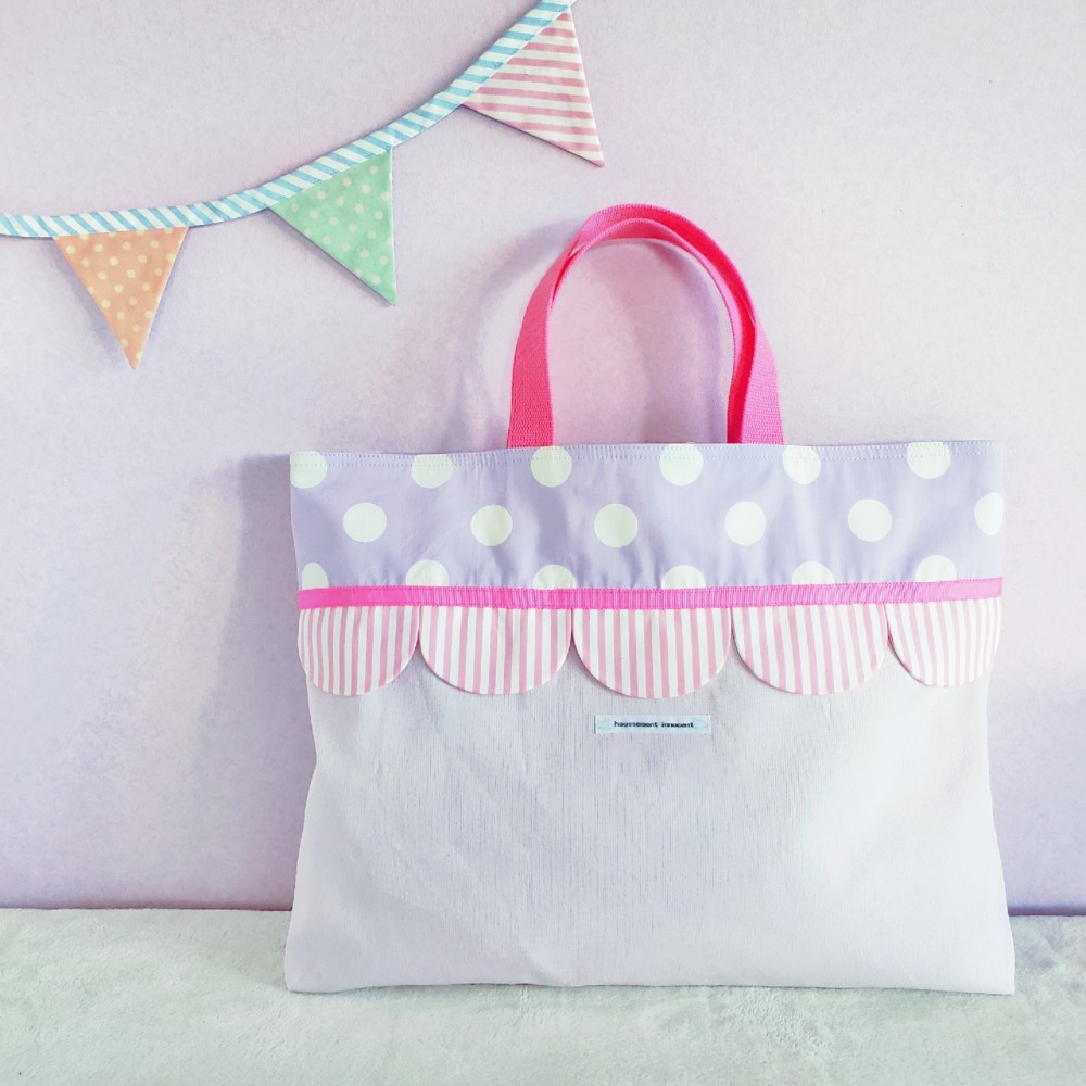 帆布とスカラップのレッスンバッグ　pink×purple　サイズ変更可能