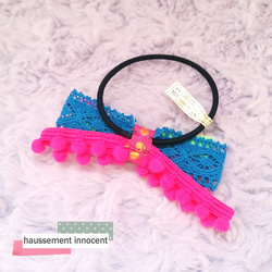 羅緞絲帶霓虹色毛彈性藍色 第3張的照片