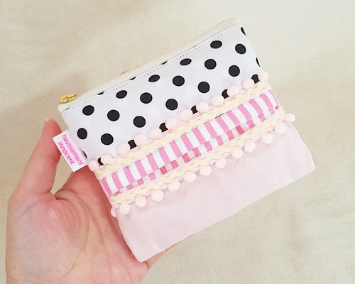 ピンクとドットのポーチ付きポケットティッシュケース ポーチ