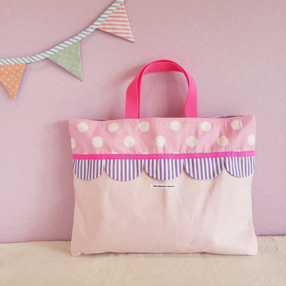 帆布とスカラップのレッスンバッグ　purple　サイズ変更可能