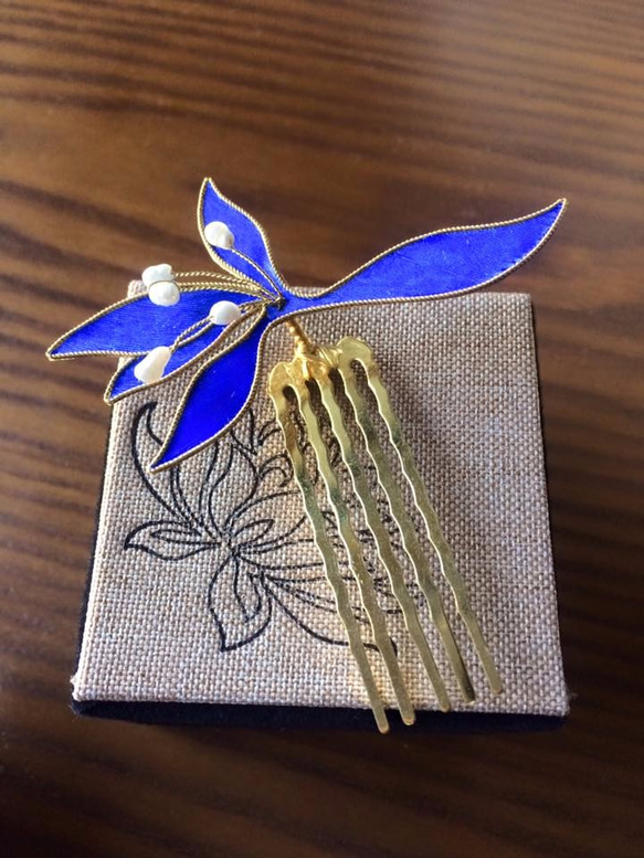 《㻩》幽居--氣質蘭花淡水珍珠髮插/原創點翠髮插(預購) 第4張的照片