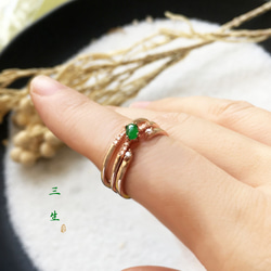 Sansheng /ローズゴールド - 天然エメラルド（ビルマ産の翡翠）薄いリングのリングの組み合わせ 1枚目の画像