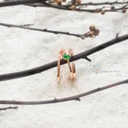 Sansheng /ローズゴールド - 天然エメラルド（ビルマ産の翡翠）薄いリングのリングの組み合わせ 2枚目の画像