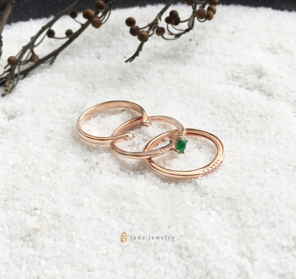 三生/玫瑰金色-天然翡翠 (緬甸玉) 細環戒指組合 第3張的照片