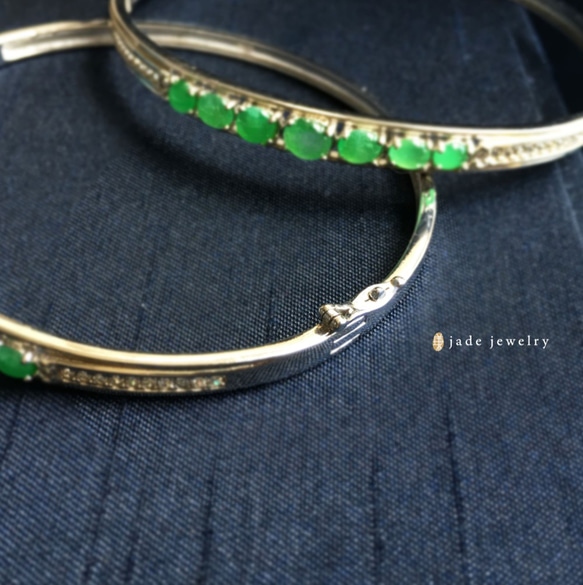 綠波-天然翡翠 (緬甸玉) 漸層設計925銀手環 第3張的照片