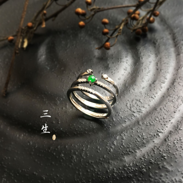 三生/銀色-天然翡翠 (緬甸玉) 細環戒指組合 第2張的照片