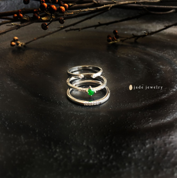 三生/銀色-天然翡翠 (緬甸玉) 細環戒指組合 第3張的照片