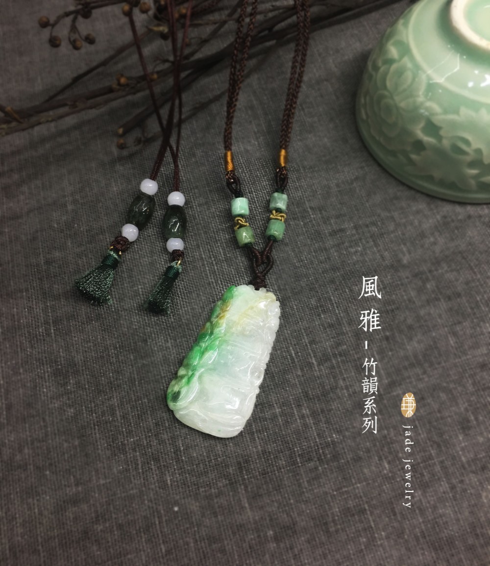 [風雅]天然古三色玉（ビルマ玉）竹彫り兼用ネックレス
