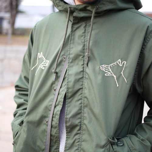 受注生産）影絵遊びの刺繍 春秋冬に使える薄手のモッズコート （裏表