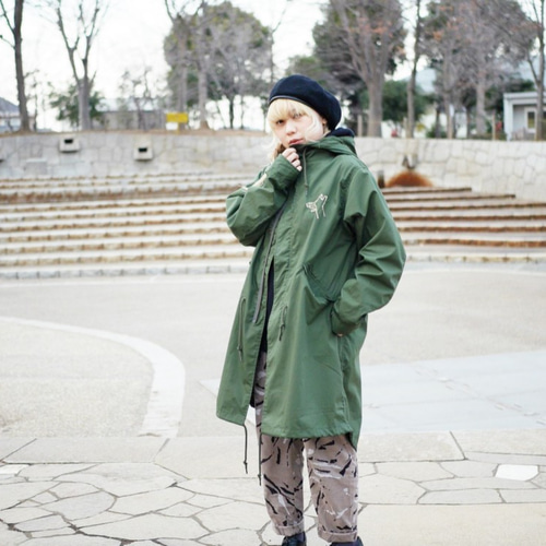刺繍入り モッズコート 受注生産）影絵遊びの刺繍 春秋冬に使える薄手のモッズコート （裏表