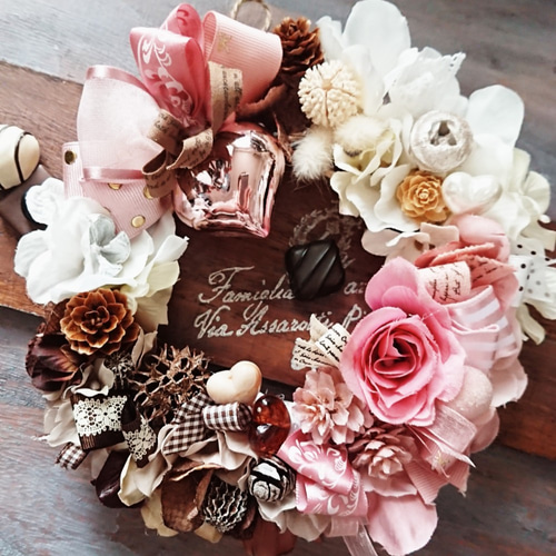 バレンタインリース(18.5cm)＊Pinkハートのストロベリーショコラ