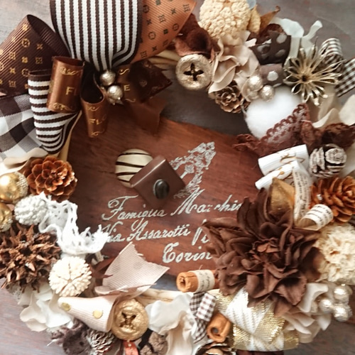 バレンタインリース(21.5cm)＊セピアブラウンのショコラノーチェ