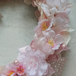 桜リース(23cm)＊SAKURAリボンのpinkパヴェ･2021＊フラワーリース・スプリングリース  ・ピンクリース 4枚目の画像