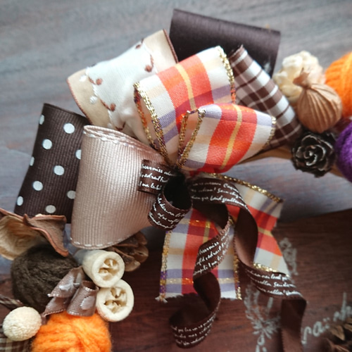 ハロウィンスリース(23cm)＊秋色ポンポンとファブリックパンプキン