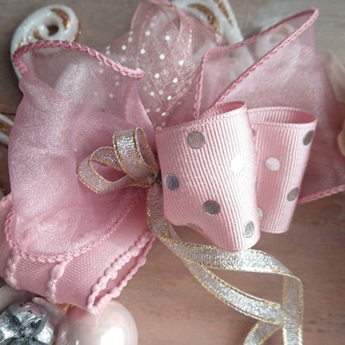 クリスマスリース(24cm)＊ピンクシルバーのX'masガーデン＊フラワー