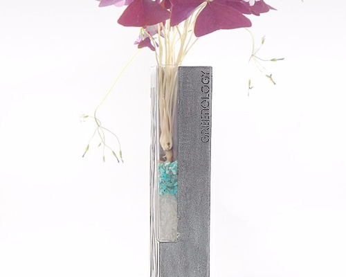 緑色のセメント、トーテムキューブ、ガラス管花 一輪挿し・花瓶・花器